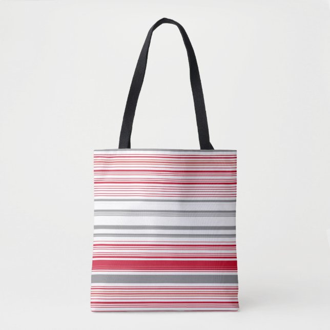 Cute grey red stripes tote bag (Front)