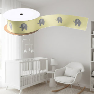 Cute grey safari elephant baby shower ribbon satin ribbon