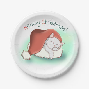 Cute Grey Sleeping Cat Christmas Paper Plate
