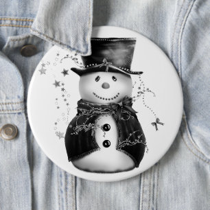 Cute Grey Snowman Christmas Button