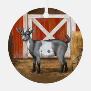 Cute Grey Spotted Goat Metal Ornament