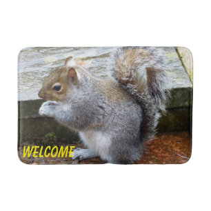 Cute Grey Squirrel Bath Mat
