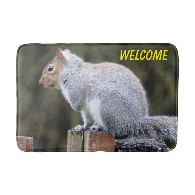 Cute Grey Squirrel Bath Mat (Front)