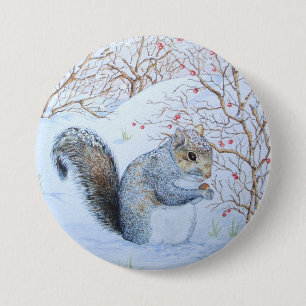 cute grey squirrel snow scene wildlife art 3 inch round button