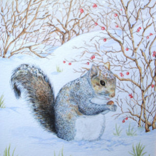 cute grey squirrel snow scene wildlife art wrapping paper