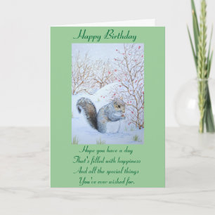cute grey squirrel snow scene wildlife card