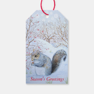 cute grey squirrel snow scene wildlife christmas gift tags