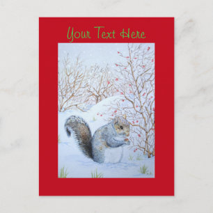 cute grey squirrel snow scene wildlife christmas postcard