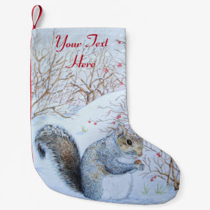 cute grey squirrel snow scene wildlife christmas small christmas stocking