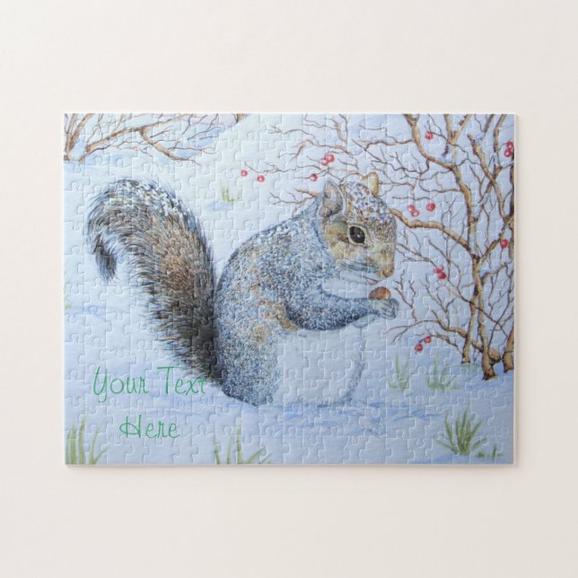 cute grey squirrel snow scene wildlife  jigsaw puzzle (Horizontal)