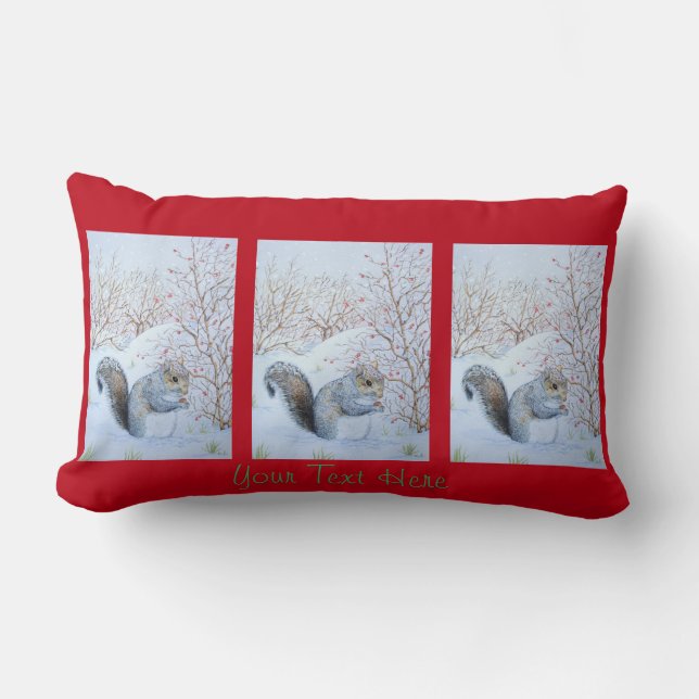 cute grey squirrel snow scene wildlife lumbar pillow (Front)