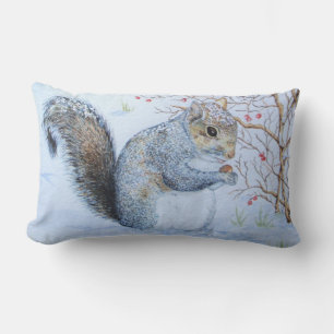 cute grey squirrel snow scene wildlife lumbar pillow