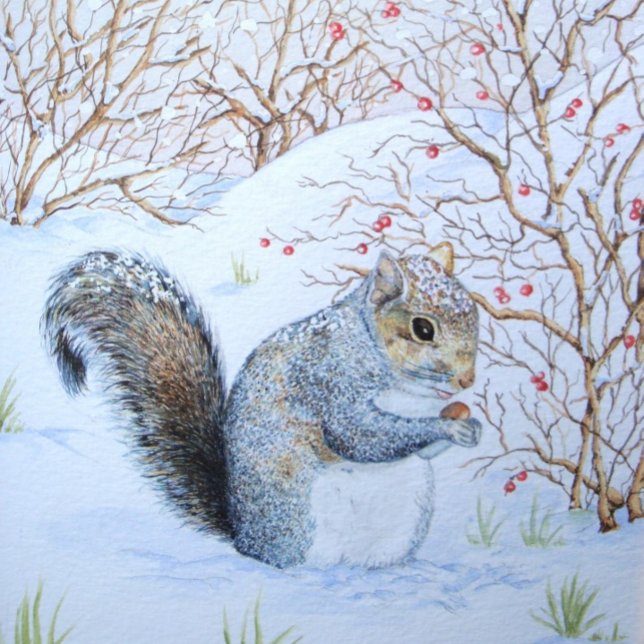 cute grey squirrel snow scene wildlife metal ornament (Creator Uploaded)