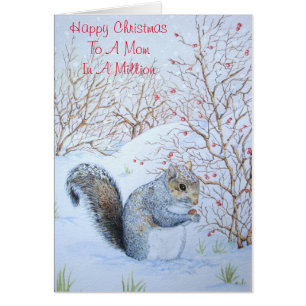 cute grey squirrel snow scene wildlife with verse
