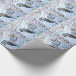 Cute grey squirrel snow scene wildlife wrapping paper