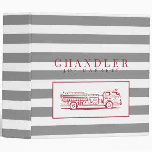 Cute Grey Stripe Red Fire Truck Photo Album Binder