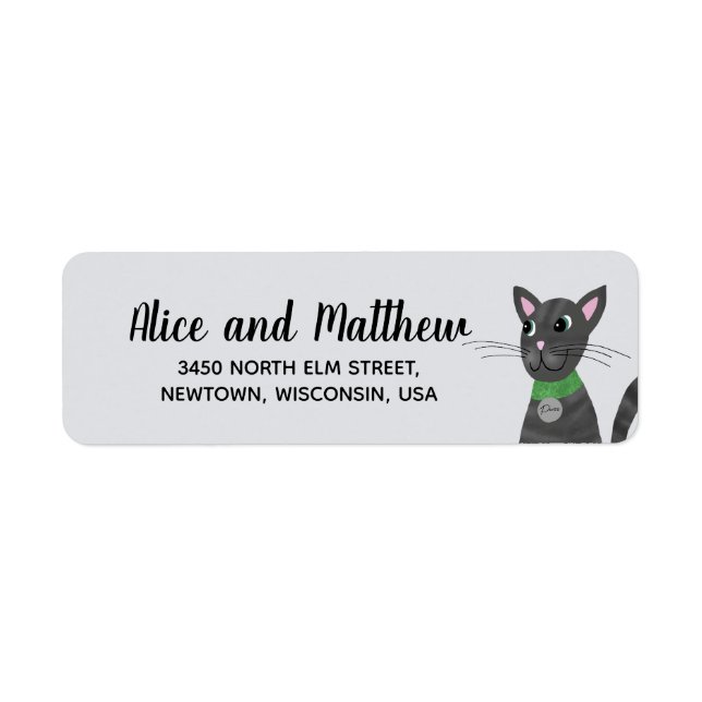Cute Grey Tabby Cat Baby Shower Return Address (Front)