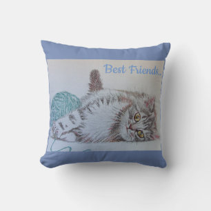 Cute Grey Tabby Cat Kitten Best Friends Cushion