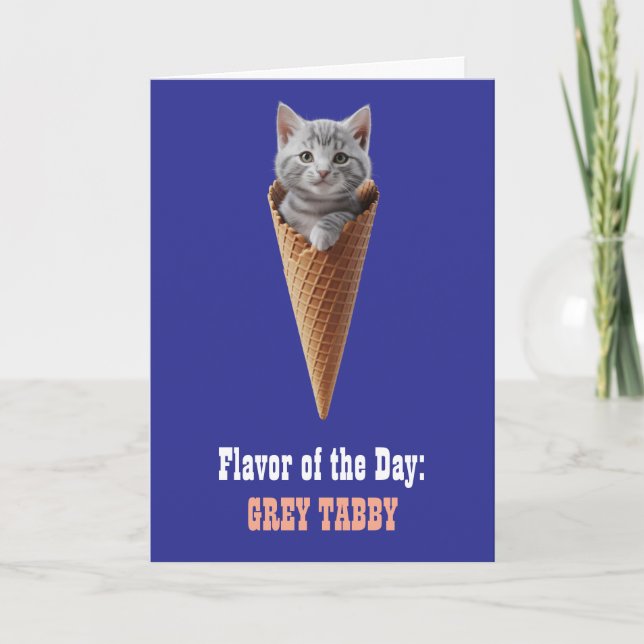 Cute Grey Tabby Cone Greeting Card (Front)