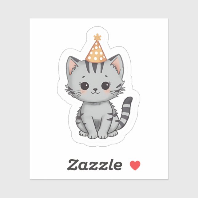 Cute Grey Tabby Kitten Birthday Party Sticker (Sheet)