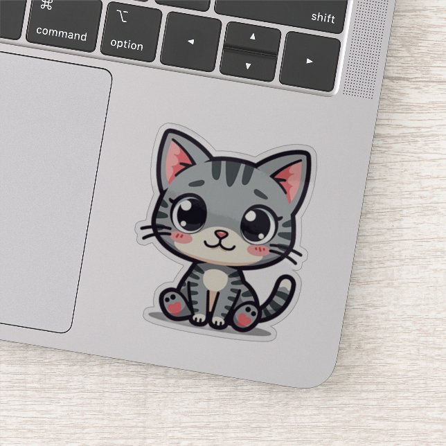 Cute Grey Tabby Kitten Sticker – Big Eyes (Detail)