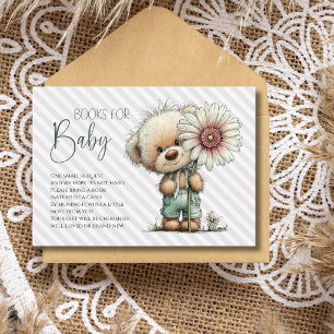 Cute Grey Teddy Daisy Baby Shower Books For Baby  Enclosure Card