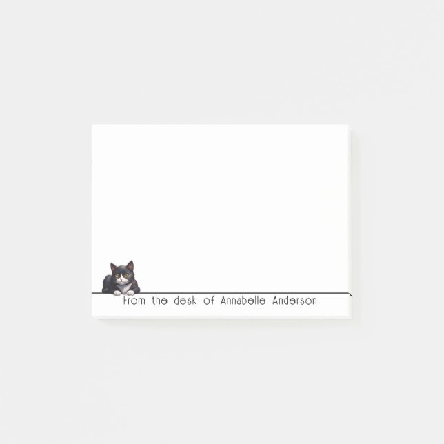 Cute Grey Tuxedo Cat Personalize Notes (Front)