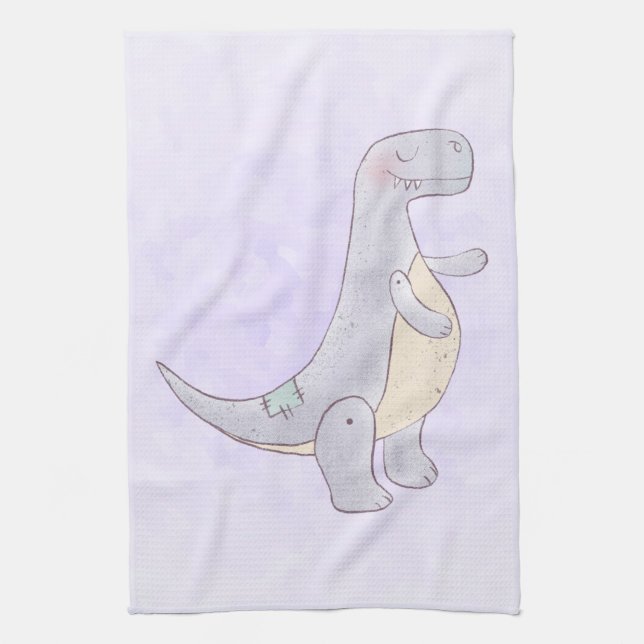 Cute Grey Tyrannosaurus Rex Dinosaur Toy Kitchen Towel (Vertical)
