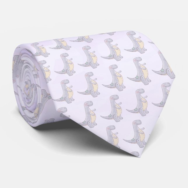 Cute Grey Tyrannosaurus Rex Dinosaur Toy Pattern Tie (Rolled)