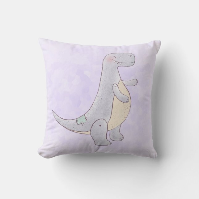 Cute Grey Tyrannosaurus Rex Dinosaur Toy Throw Pillow (Front)