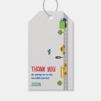 Cute Grey Urban Traffic Kid's Birthday Party Gift Tags
