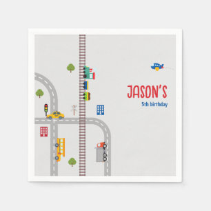 Cute Grey Urban Traffic Kid's Birthday Party Napkin