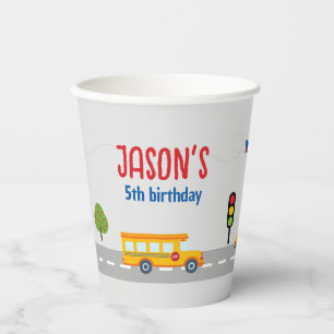 Cute Grey Urban Traffic Kid's Birthday Party Paper Cups