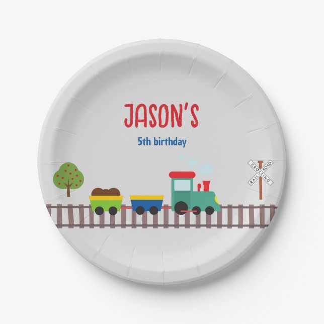 Cute Grey Urban Traffic Kid's Birthday Party Paper Plate (Front)