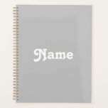 Cute grey white custom name year number monogram planner<br><div class="desc">Cute grey and white custom name year number monogram text personalized Planner.
Cute white typography on grey plain solid colour background.</div>