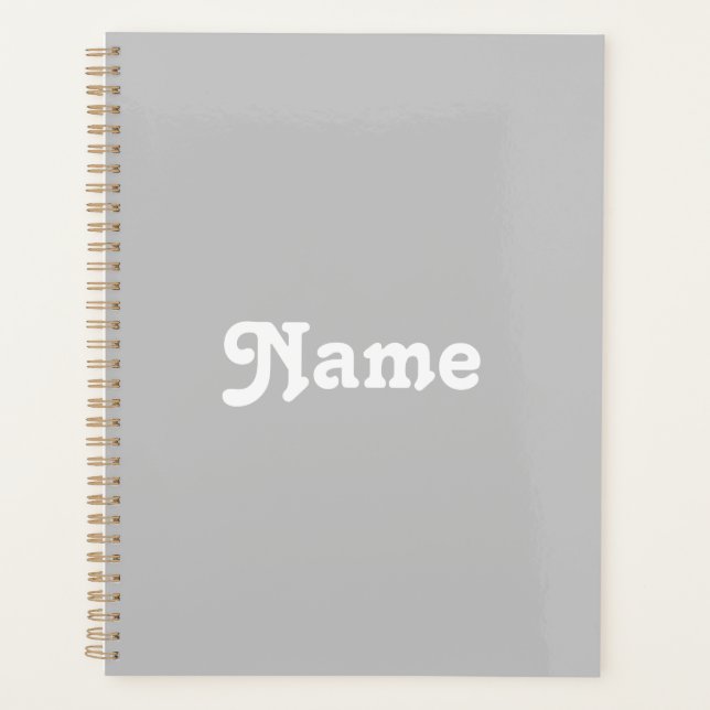 Cute grey white custom name year number monogram planner (Front)