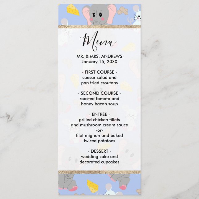 Cute Grey White Elephant Mouse Peanut Cheese Menu (Front)