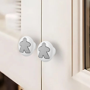 Cute Grey White Meeple Board Game Room  Ceramic Knob