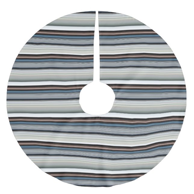 Cute grey white stripes brushed polyester tree skirt (Front)