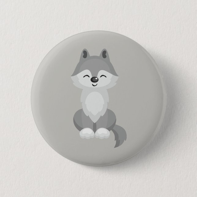 Cute Grey Wolf 2 Inch Round Button (Front)