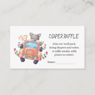 Cute Grey Wolf Baby Shower Diaper Raffle Enclosure Card