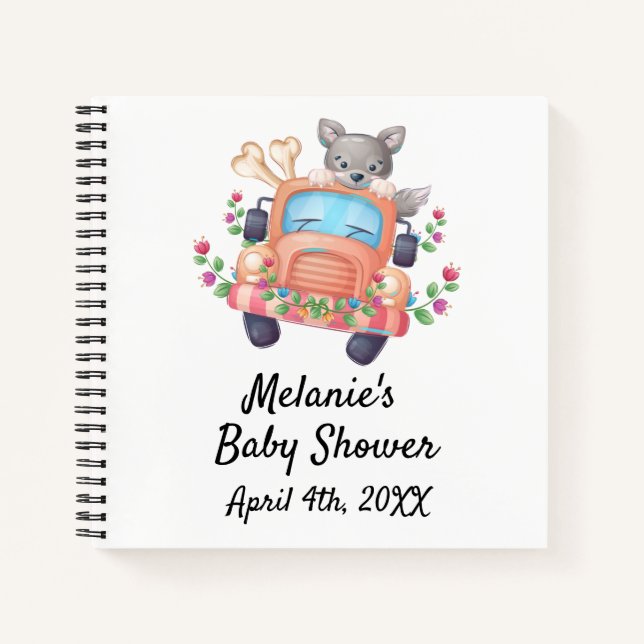 Cute Grey Wolf Baby Shower Guestbook Notebook (Front)