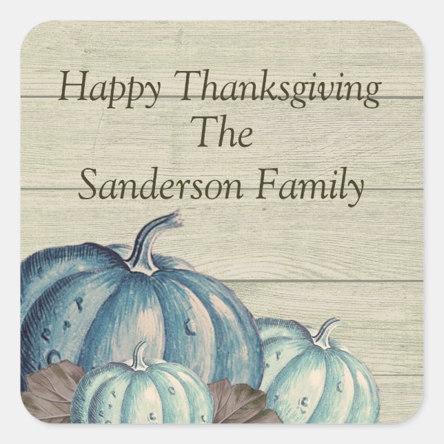 Cute Grey Wood Autumn Fall Blue Pumpkin  Square Sticker (Front)