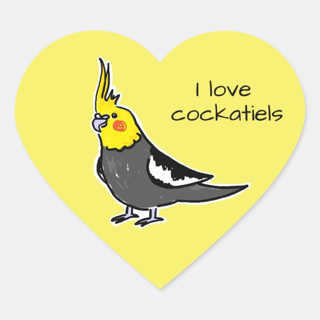 Cute Grey Yellow Cockatiel Bird Heart Sticker (Front)