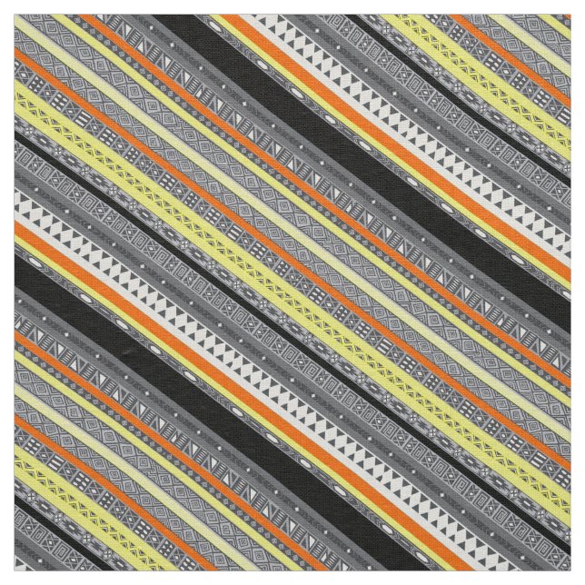 Cute grey yellow orange aztec patterns fabric (Swatch)