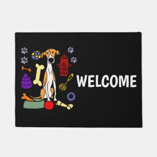Cute Greyhound Dog and Dog Toys Art Doormat