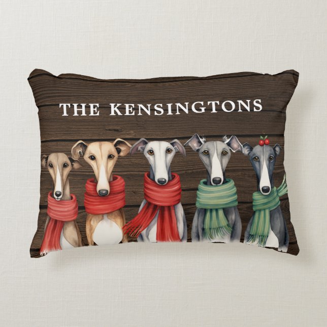 Cute Greyhound Dogs Wearing Winter Scarves Accent Pillow (Front)