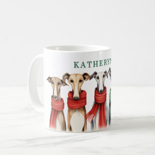 Cute Greyhounds and Whippets Dogs in Scarves Coffee Mug