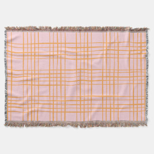 Cute Grid Lines Pattern Pastel Pink and Orange Throw Blanket