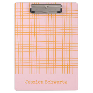 Cute Grid Lines Pattern Pastel Pink Personalized C Clipboard